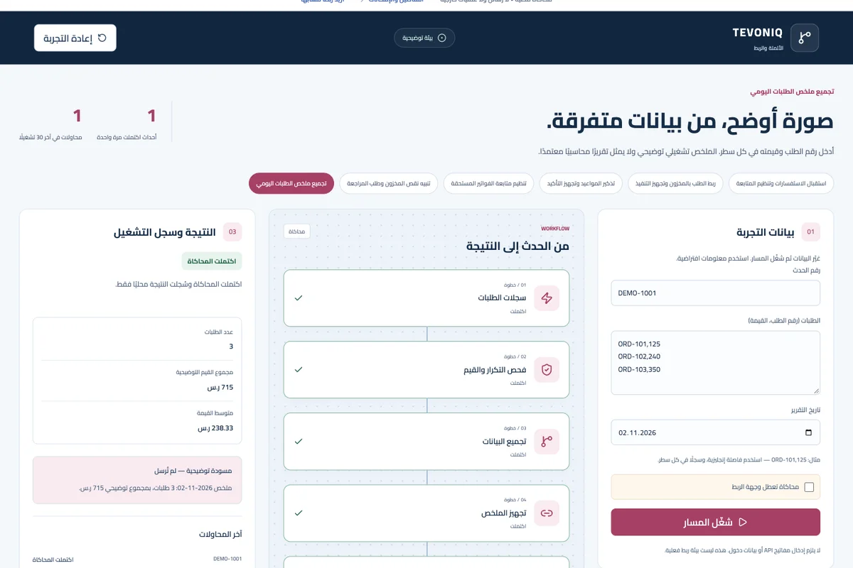 تجميع ملخص الطلبات اليومي